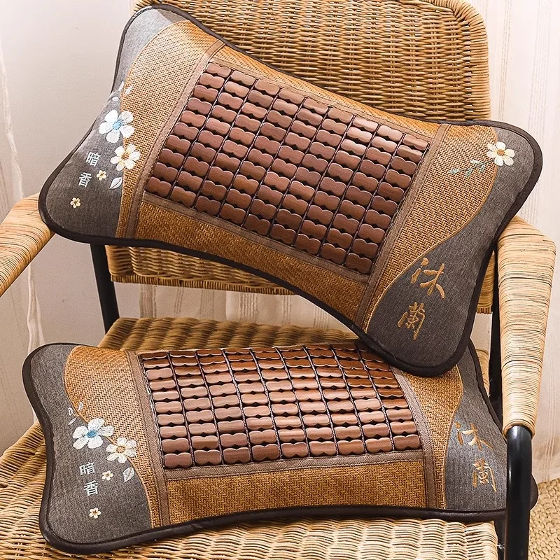 Summer Adult Cooling Pillow Tea Leaf Core Hard Reed Men's Single Home Use Deep Sleep Mahjong Cooling Mat Pillow Rectangular S...