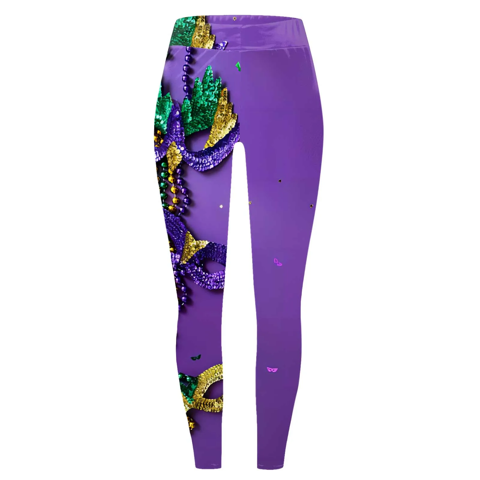 Women Mardi Gras Leggings High Waist Print Carnival Leggings Casual Colorful Print Festival Trousers