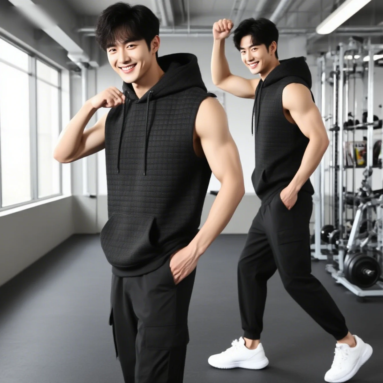 

2025 New Summer Men's Hooded Tank Top Slim Fit Casual Style Solid Color Vest Wz10a Quick Selling Trendy Item Slimming Effect 4XL