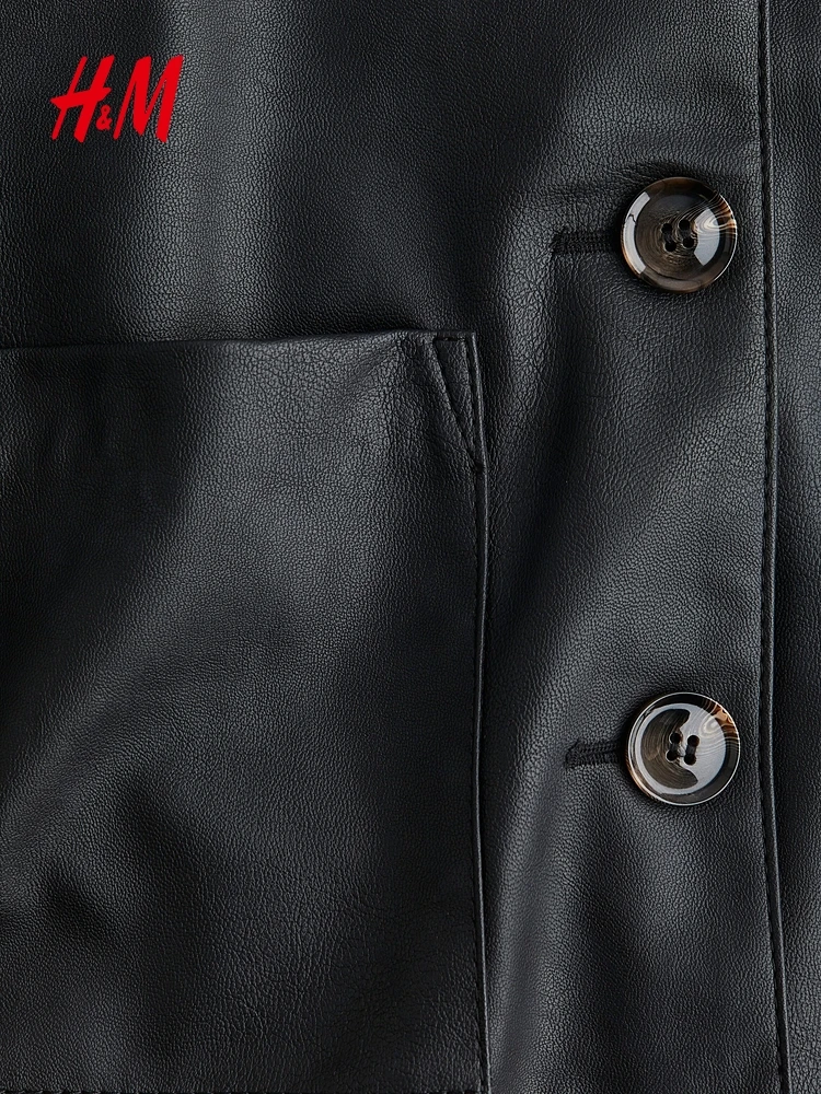 Manteau en cuir haut de gamme pour femmes H&M, hiver, doublé, 306532, fibre de polyester 00%, automne 2025