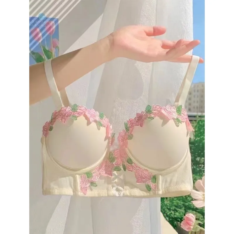 Sweet Sexy Embroidered Floral Lingerie  Gathered Push Up Fishbone Bra Set Firm Chest Support Luxury Seductive Intimates S-XL Hot