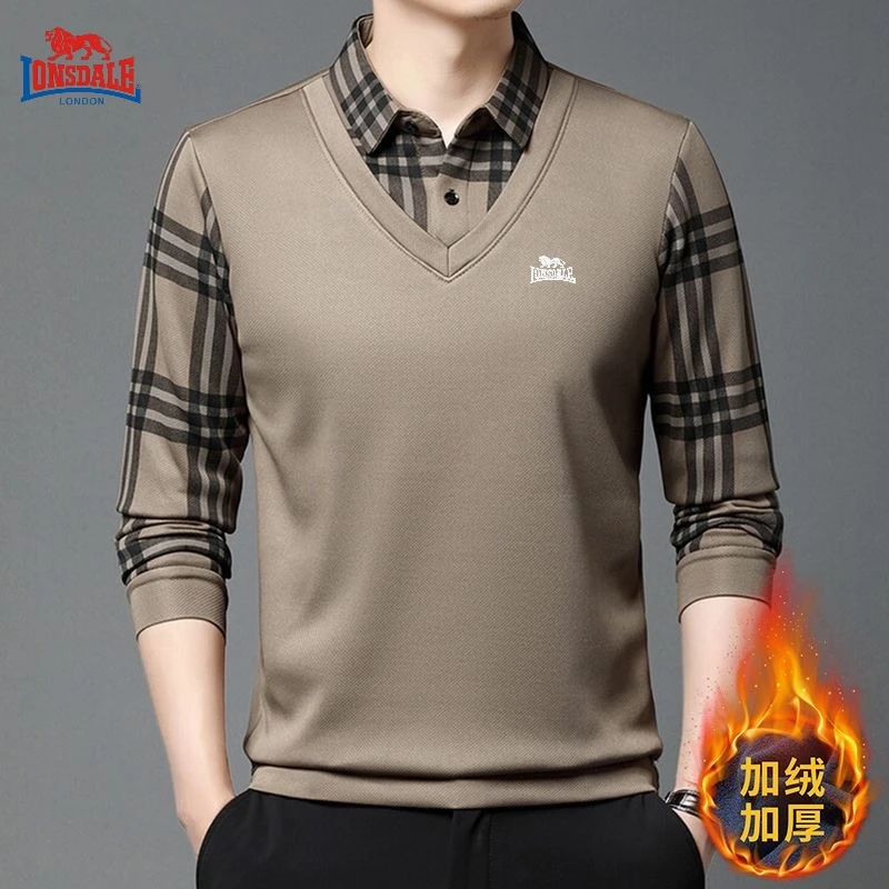 

New men's high-quality long sleeved plus velvet polo shirt for autumn and winter fashion, casual, warm and versatile top
