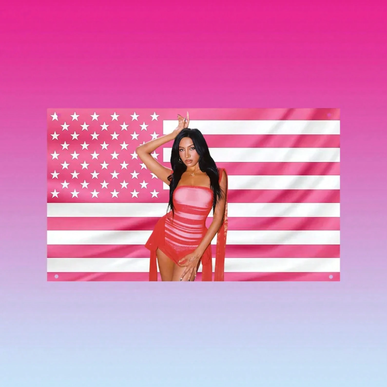Lara Raj Pink USA Flag Tapestry, KATSEYE Inspired K-Pop Wall Hanging, Aesthetic Idol Room Decor for Fans