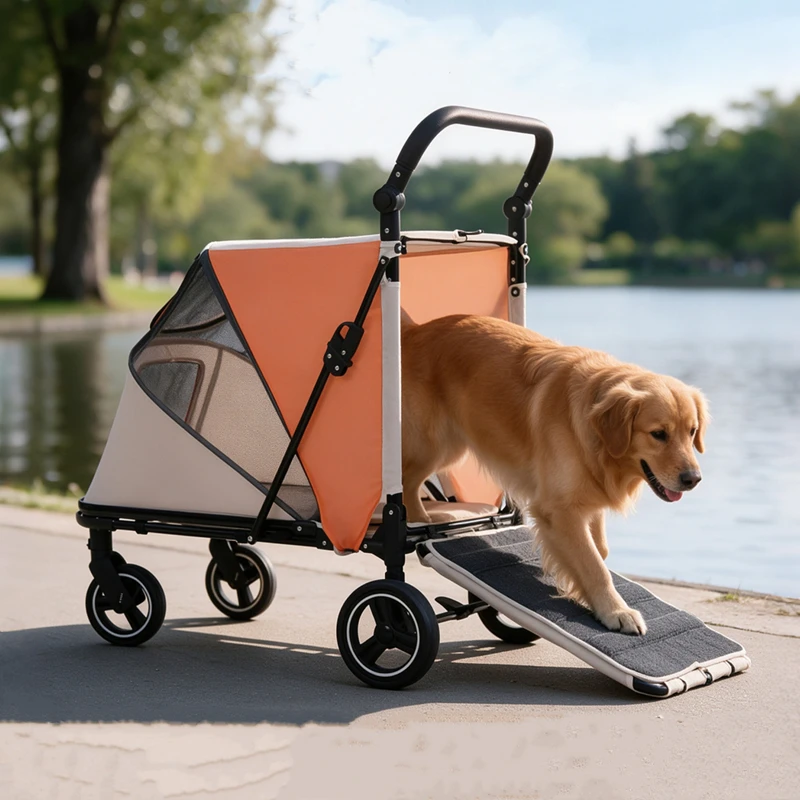 Multifunctional Stroller for Medium to Large Dogs, Portable and Foldable, Senior Dog Walking Stroller, Multi-Pet Stroller