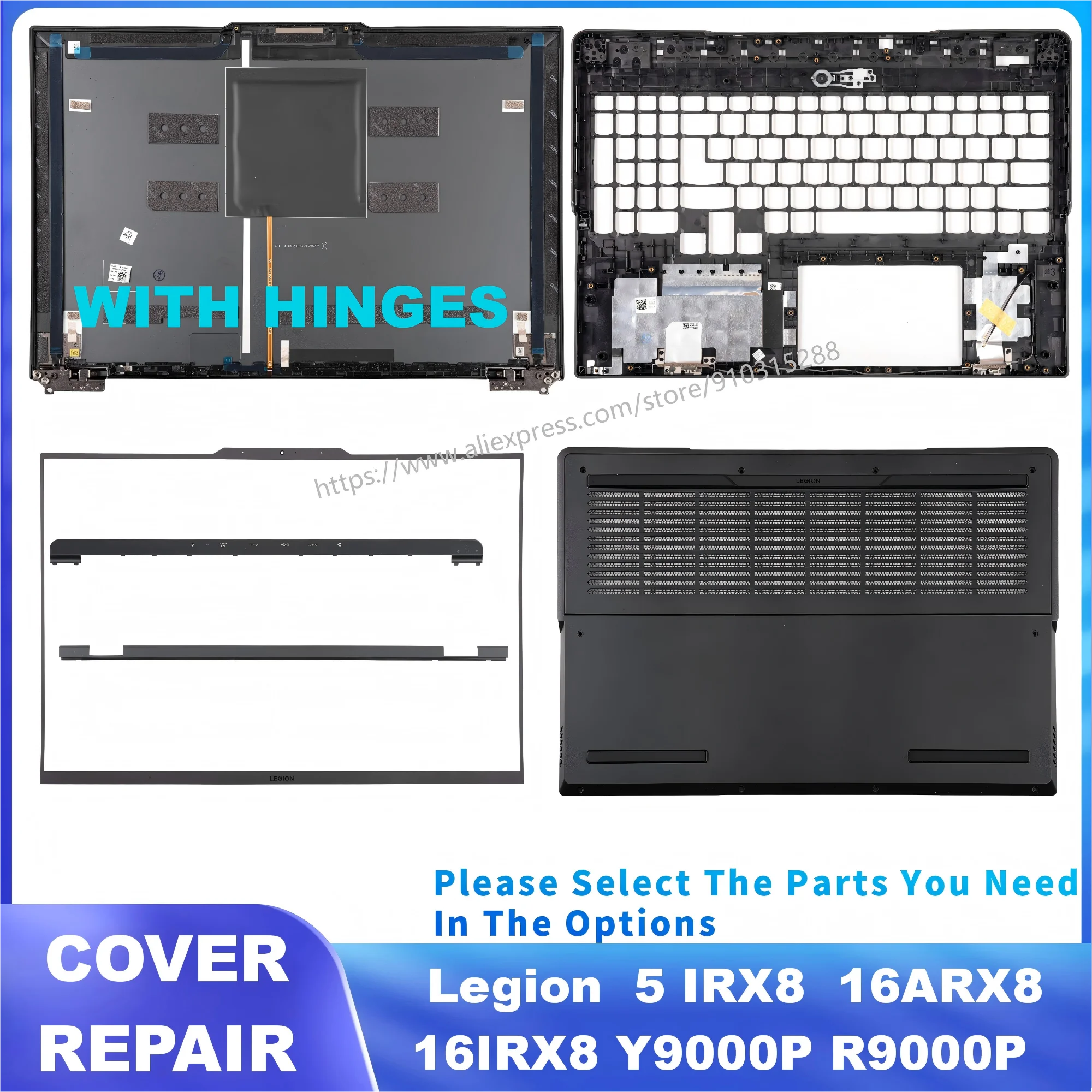 

Rear Top Lid For Legion Pro 5 16ARX8 16IRX8 Y9000P R9000P 2023 Metal Back Cover+Hinges Bezel Upper Bottom Case Repair Gray