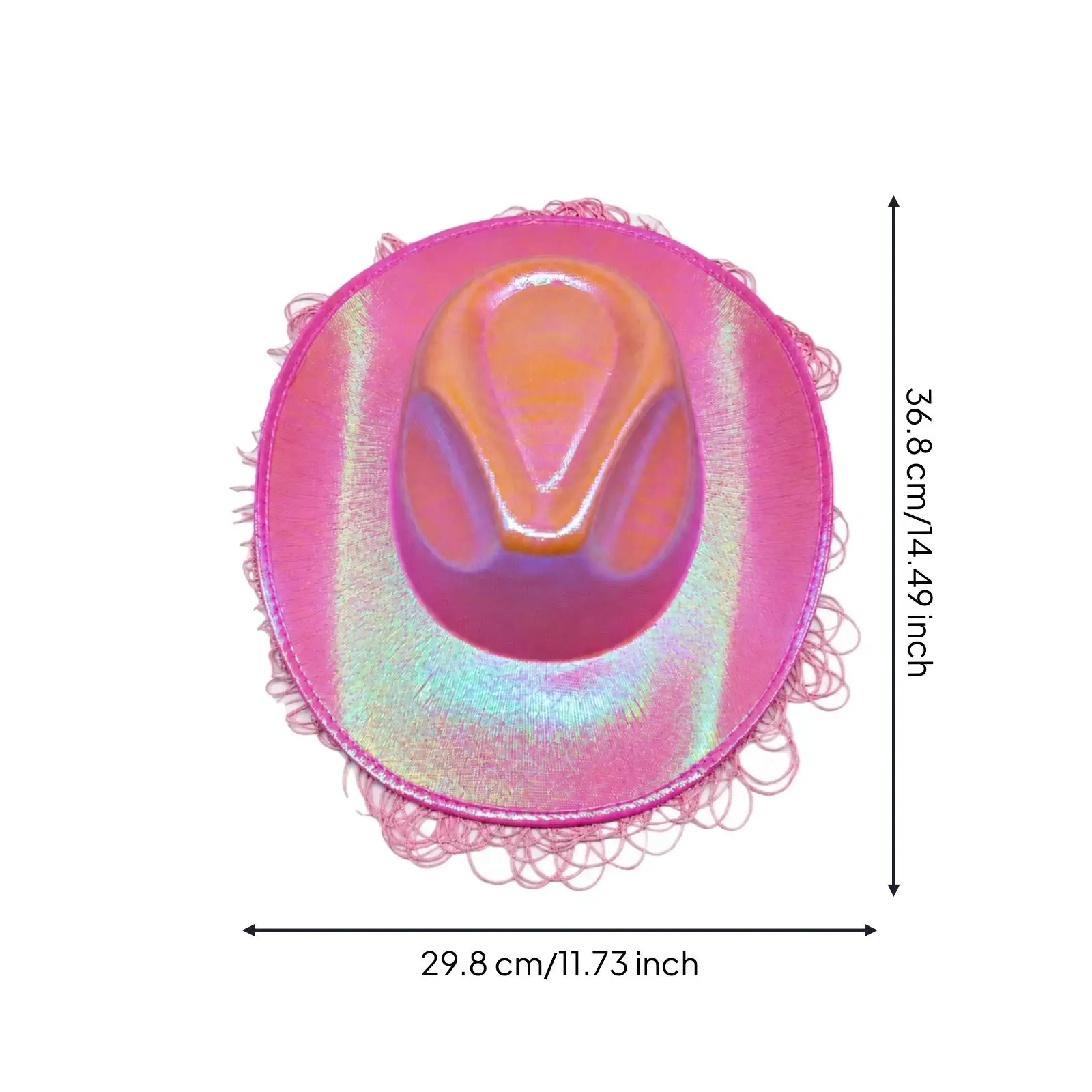 Pink Cowboy Hat with Fringe Shimmering Iridescent Cowboy Hat Eye-Catching Structured for Halloween Parties, Festivals