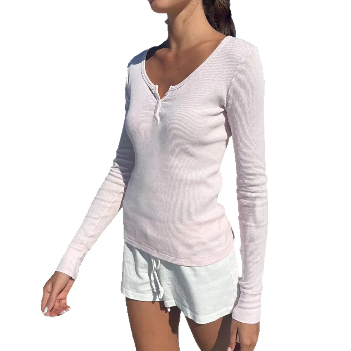2025 Women's T-Shirt Clothes Woman Clothing  Top Women Basic Fashion Minimalist Long-Sleeved Solid-Colour Base Layer T-Shirt
