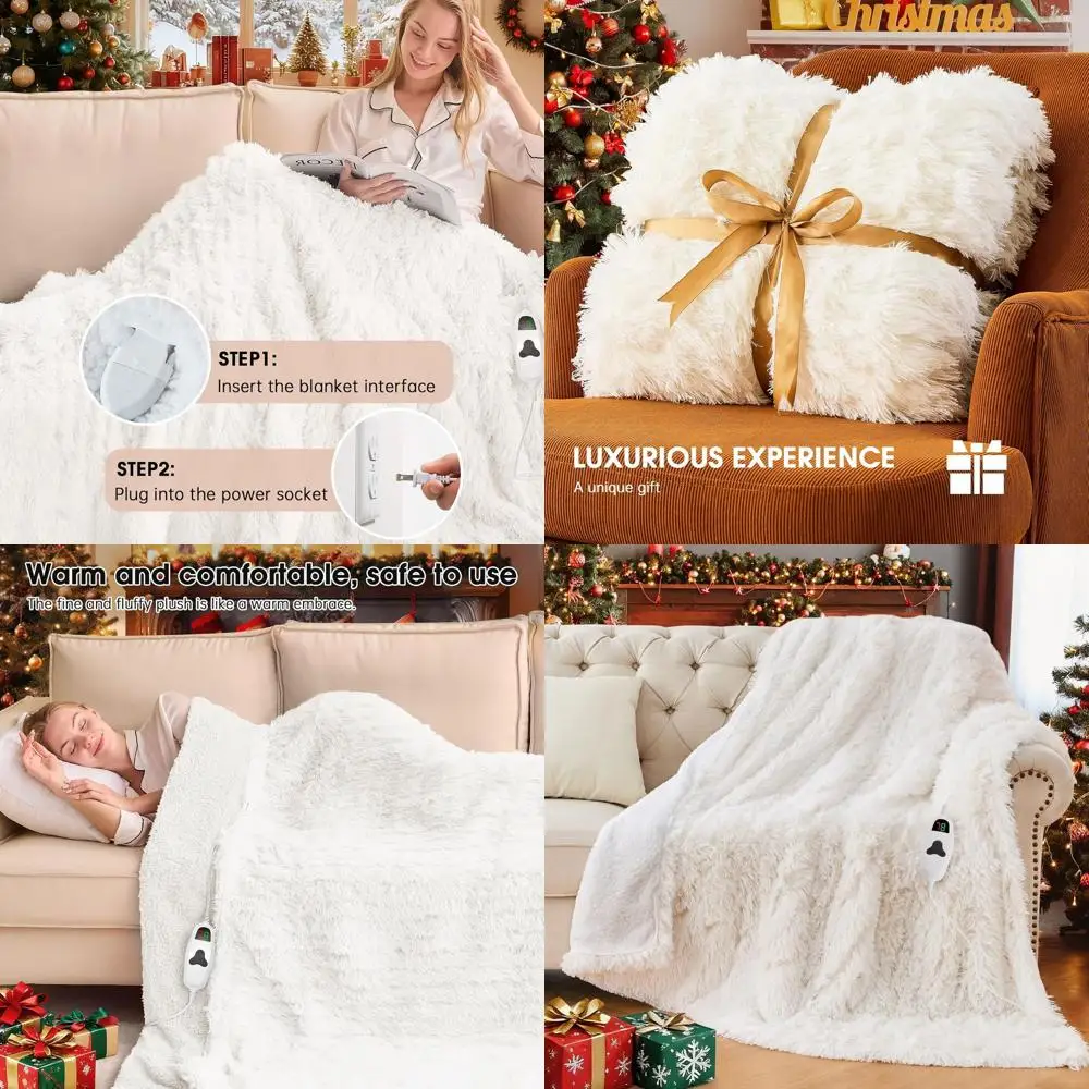 

Faux Fur Sherpa Electric Blanket, 10 Heat & 5 Time Options, Fast Warming, 50x60, Snow Cloud