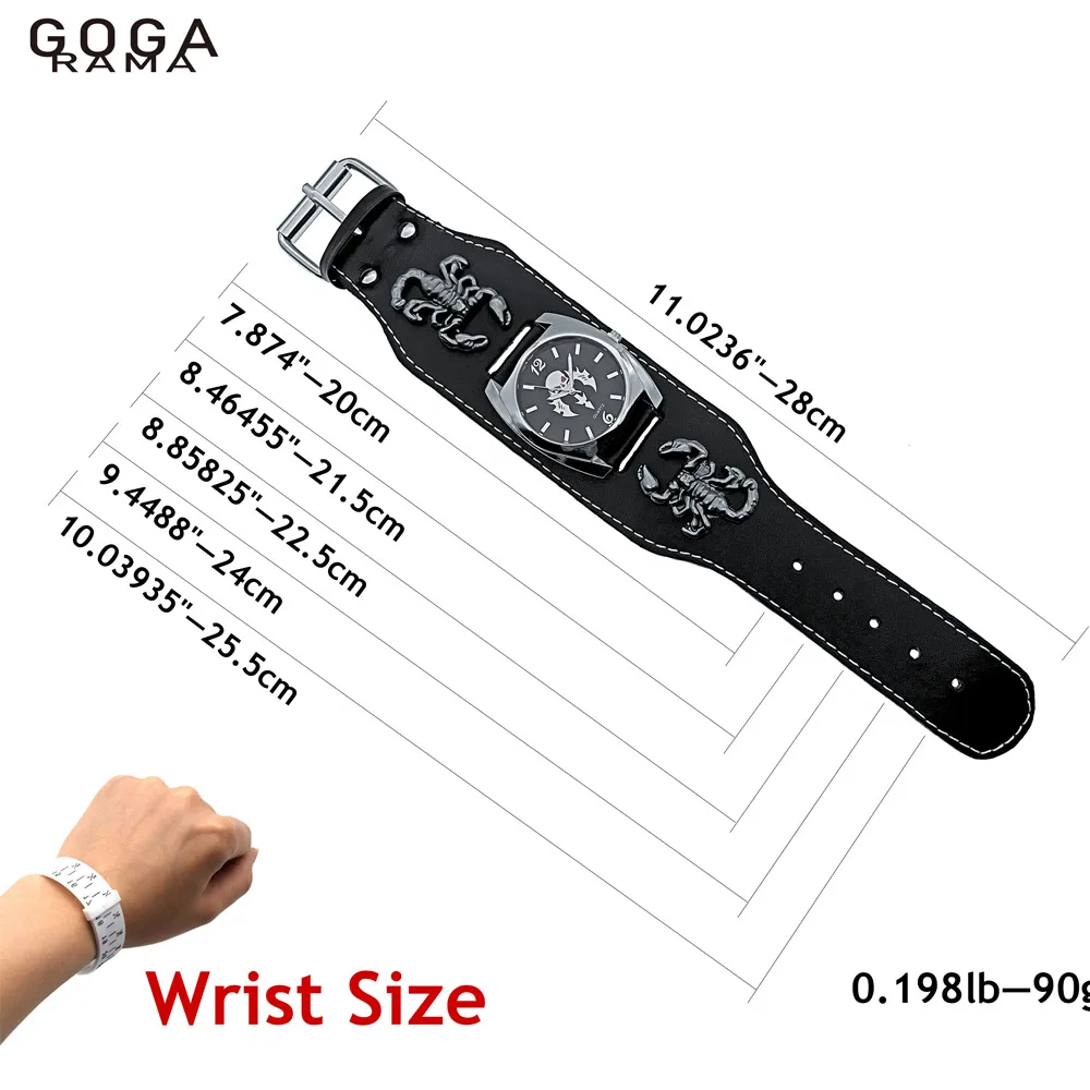 GOGARAMA-Reloj de pulsera de cuarzo para hombre, pulsera con números de pesadilla antes de Navidad, correa de cuero, escorpión, Punk, Halloween, buenos regalos