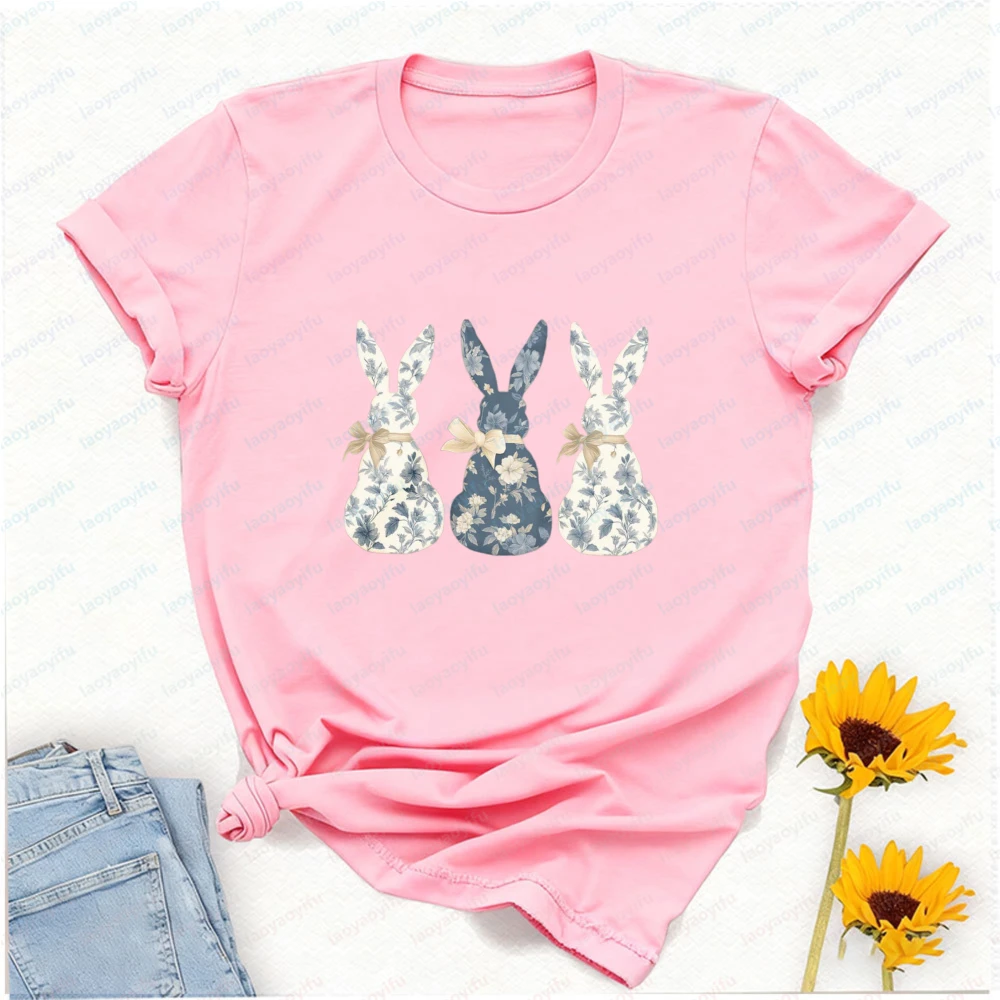 Floral Blue Bunny Sweatshirt Cute Easter Bow Crewneck Trendy Bunny Women's Sweater Coquette Easter Gift for Her Harajuku Tops