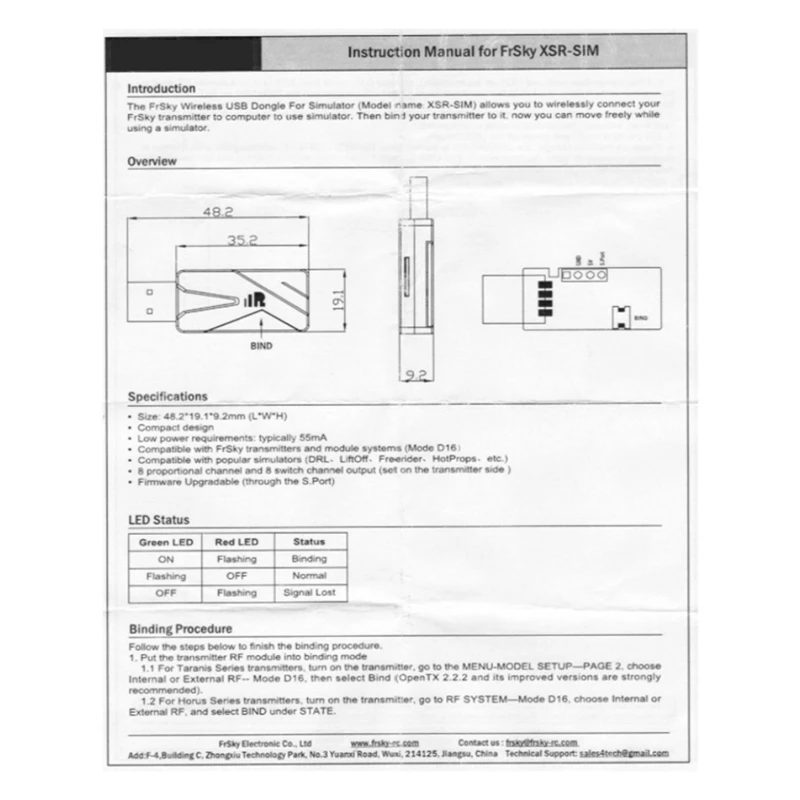 Transmissor sem fio USB e Sistema de Módulo, XSR-SIM, Dongle para Frsky, Avião, Helicóptero, Quadcopter, Flight System