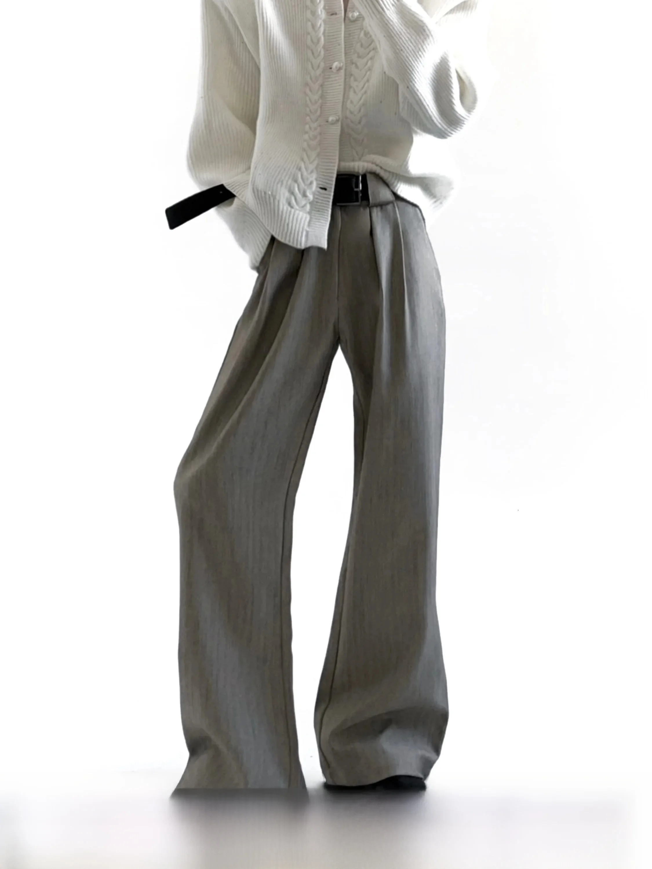 Autumn Mountain Style Men's Khaki Pants Draped Texture Stripe Straight Leg Trousers CleanFit Korean Style Casual Wear