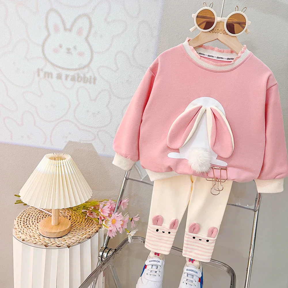 Children Clothing Sets Autumn Baby Girls Cute Cartoon Rabbit T Shirt Pants Toddler Kids Tracksuit Infant Clothes Outfits