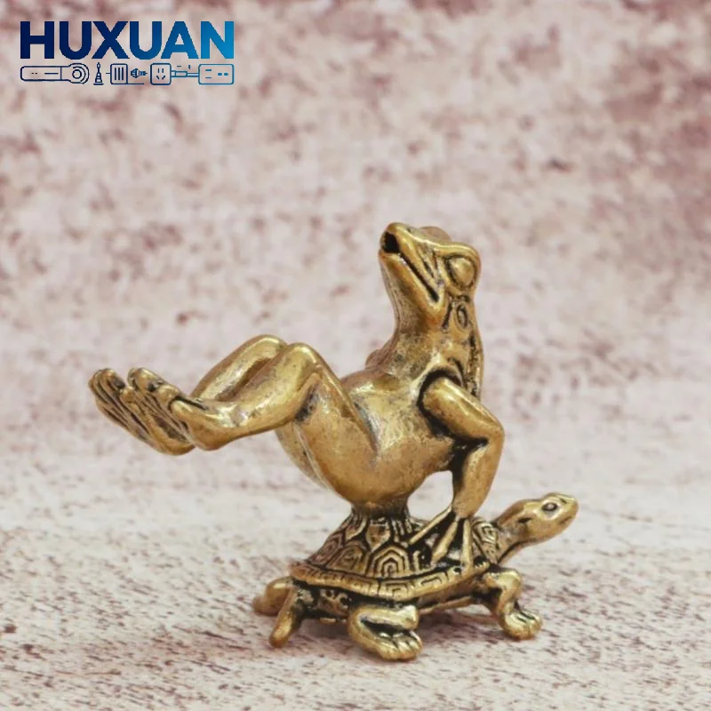 【W】Funny Copper Turtle Back Frog Miniature Ornament Tea Pet Collection Accessories Home Decoration Sculpture Room Desktop Craft