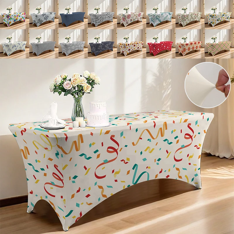 

2025 New Theme Party Tablecloth High Stretch Machine Washable Rectangular Table Cloths Outdoor Wedding Christmas Table Covers