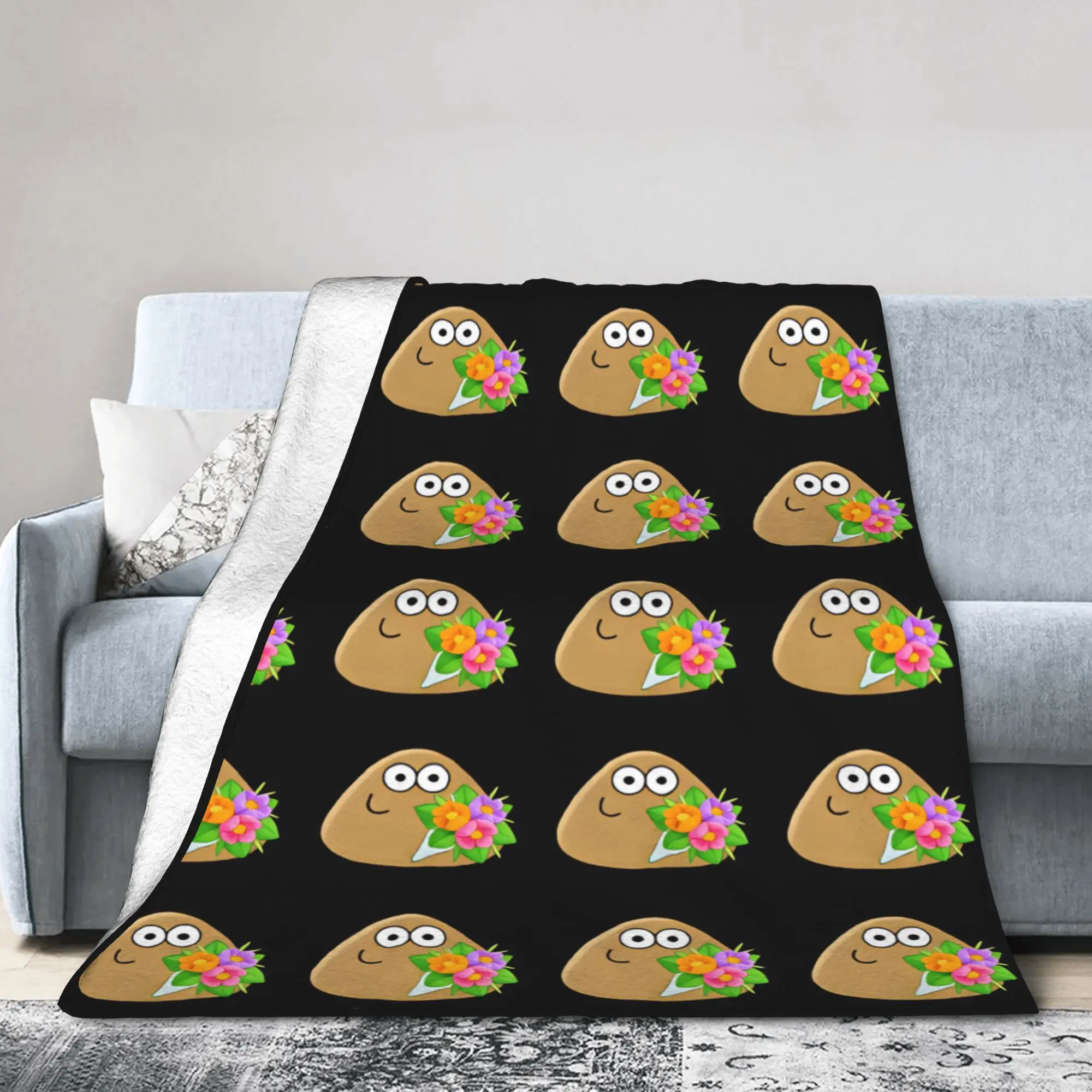 Pet Alien Pou Animated Television Flannel Blanket Soft Warm Throw Blanket for Couch Chair Travel Office Bedspread Sofa Bed Cover