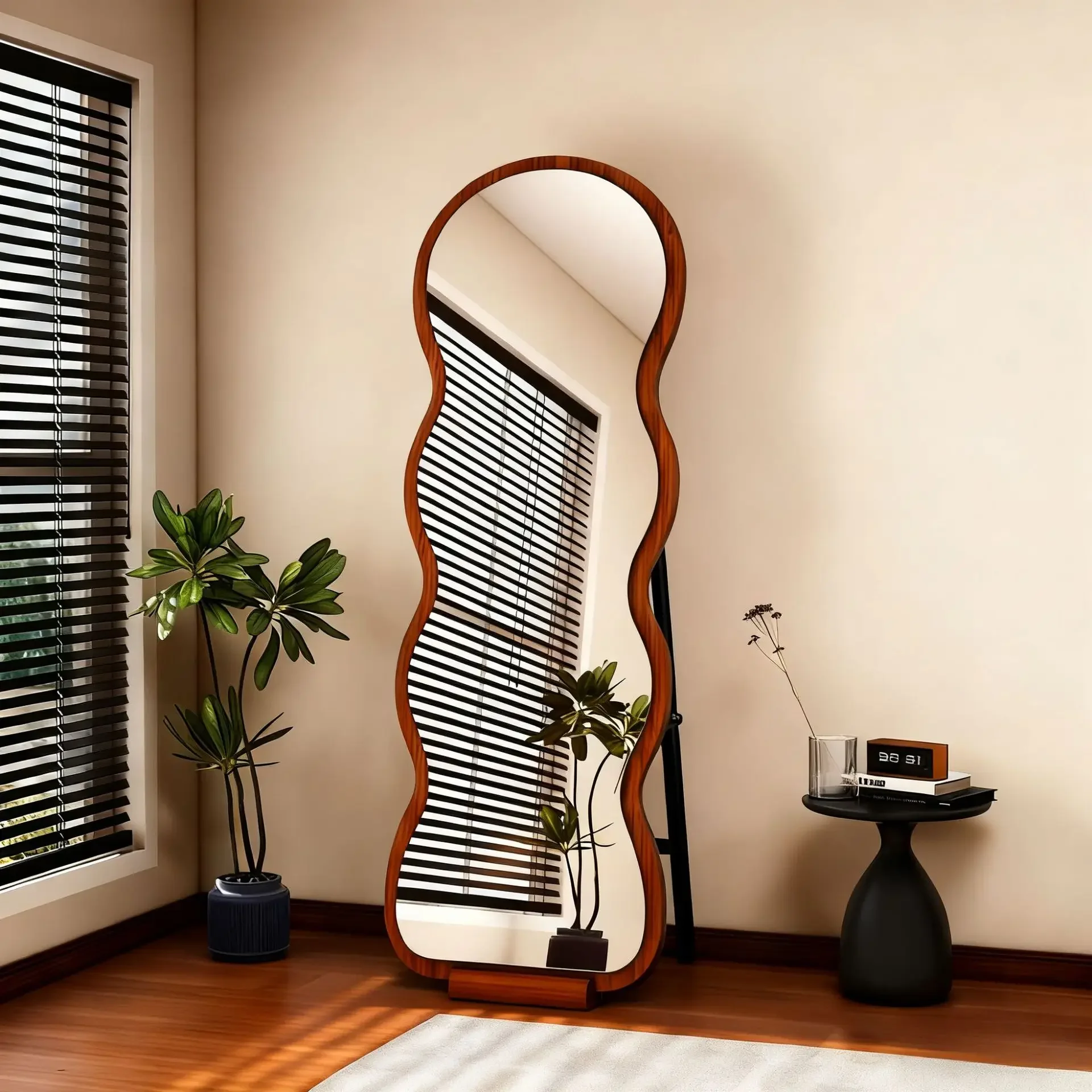 Internet celebrities antique wave full body mirror floor with wooden mirror home wall hanging living room bedroom fitting mirror