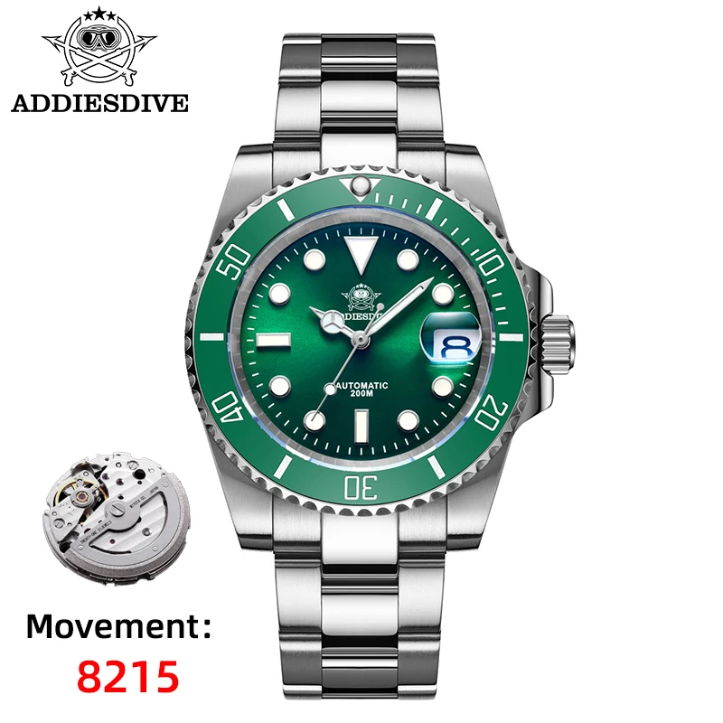 Addiesdive Luxe Heren Automatisch Horloge 8215 Mechanisch Horloge BGW9 Lichtgevend Saffierglas Duikhorloge Heren Analoog Horloge AD2503