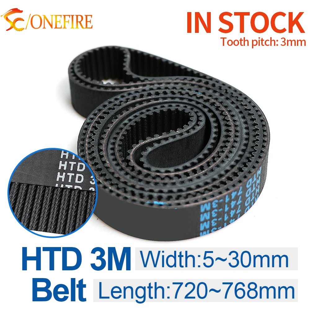 ONEFIRE HTD 3M Timing belt 720 726 732 735 738 753 756 765 768mm Width 5/6/9/10/12/15/20/25/30mm HTD3M Closed loop belt