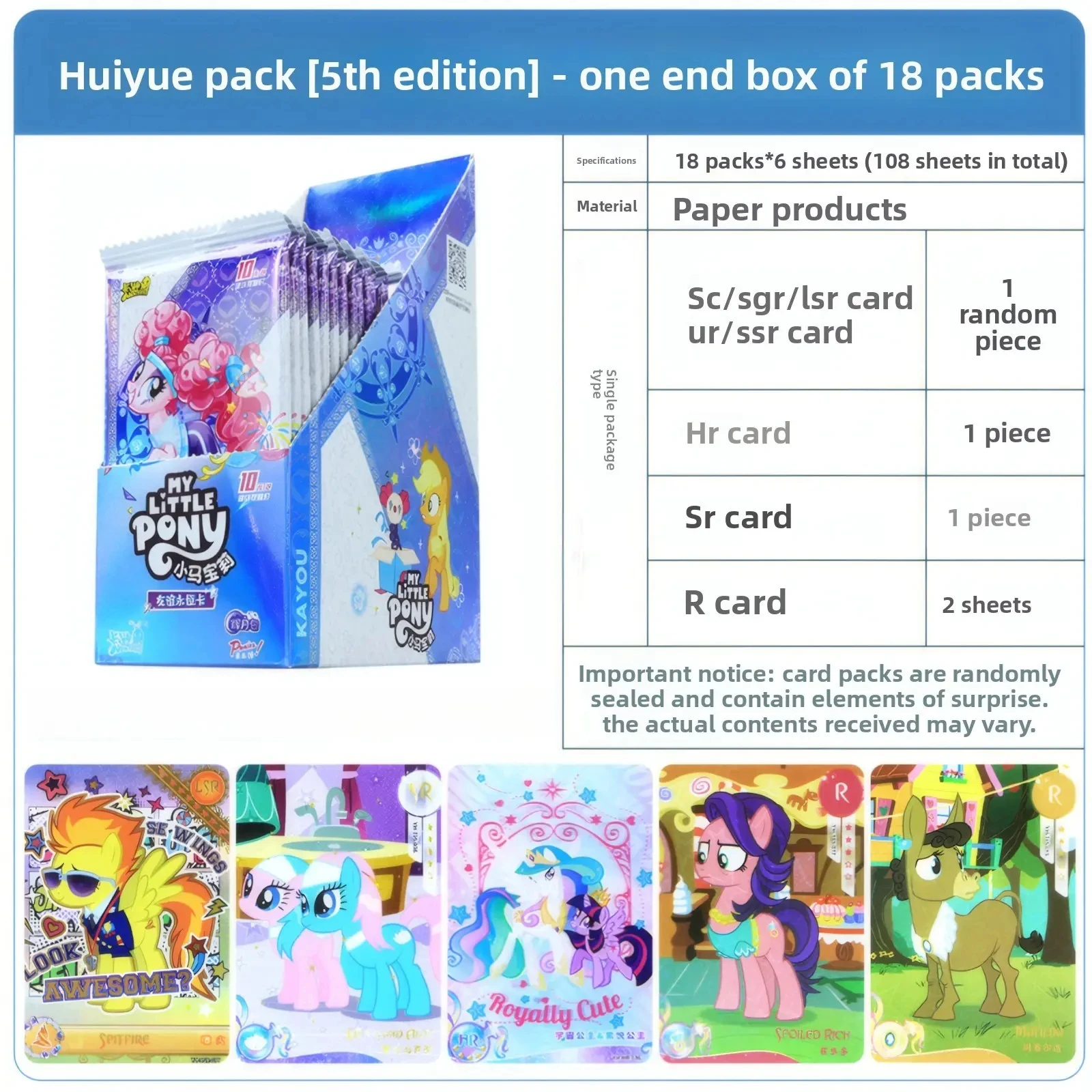 Genuine Kayou My Little Pony Lunar Glow Wave 5 Full Box, Kids Collectible Trading Card Toy Gift