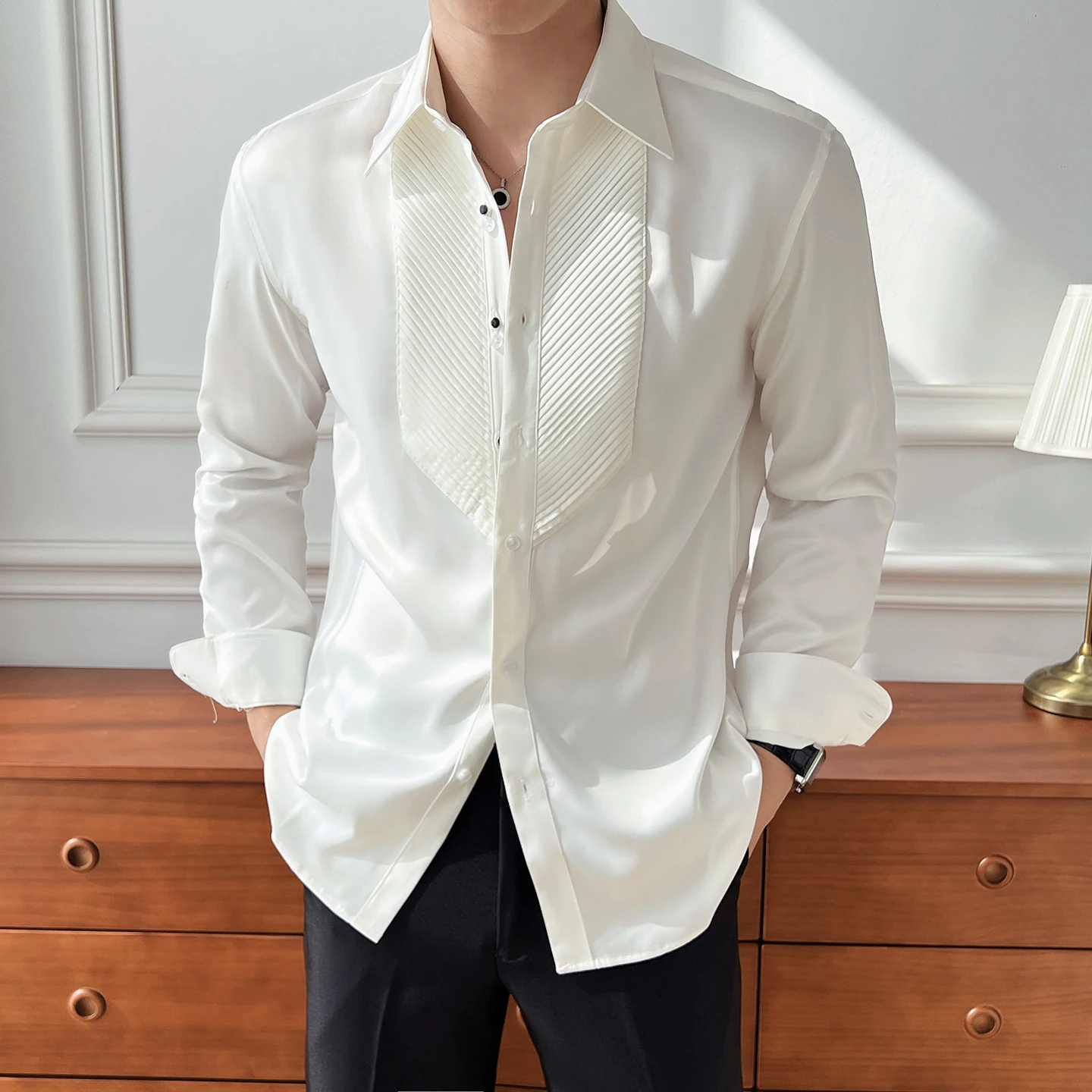 

Мужская рубашка с длинным рукавом в британском стиле: модная, красивая, повседневная, с зубчатым воротником, подчеркивающая французскую элегантность