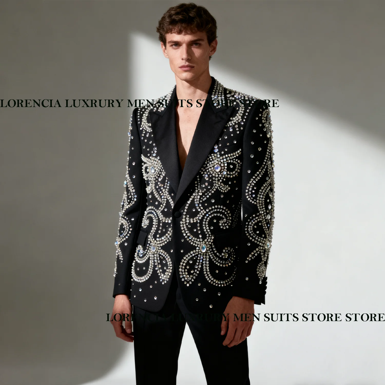 Aangepaste Uniek ontwerp Kralen Kristal Smoking Mannen Pak 2 Stuks Bruiloft Bruidegom High End Mannelijke Party Blazers Slim Fit Ropa Hombre