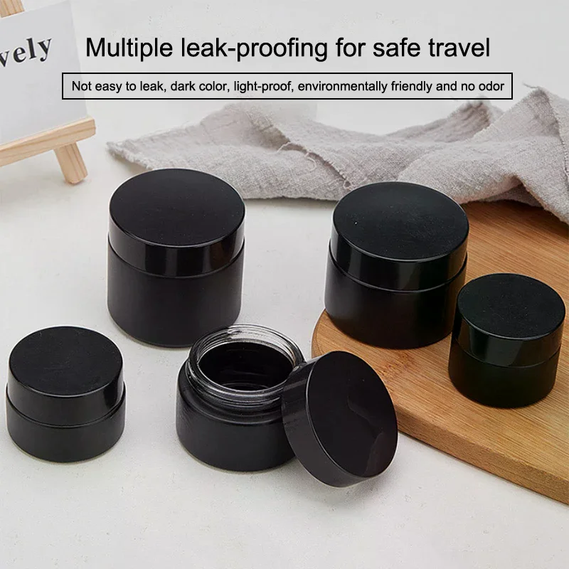 Frascos vazios com tampa de plástico, frasco de creme de vidro preto, recipiente cosmético, garrafa de vidro de 10/30/60g, recipiente de maquiagem, frascos cosméticos de viagem