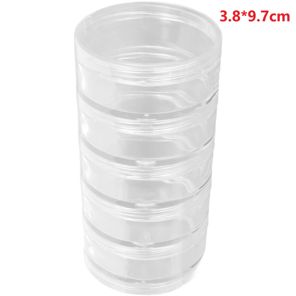 Transparent 5 Tier Cylinder Bead Storage Jars Stackable Plastic Box For Buttons Jewelry Small Parts Watch Repair Accessories
