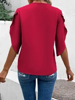 Fashion V Neck Short Sleeve Shirt Blouse Office Lady Spring Summer Casual Loose Solid Lace Blouses For Women 2023 Elegant Tops 2