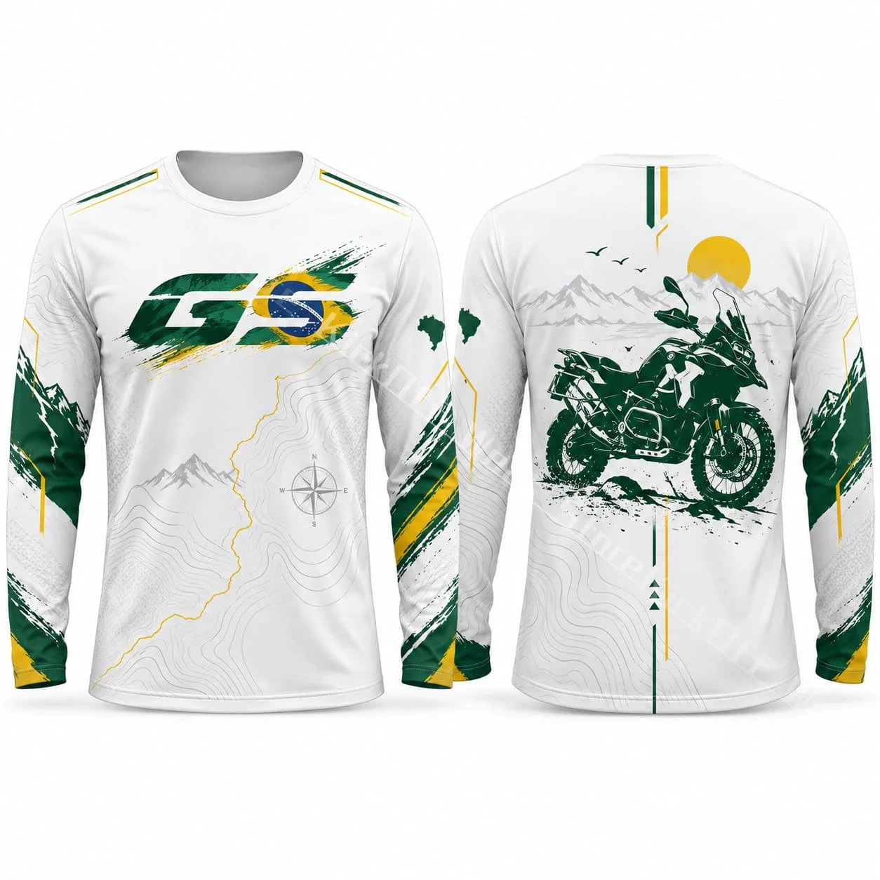 GS Mens Long Sleeve Motorcycle Jersey Summer Adventure Riding Shirt Brazil Flag Style Quick Dry Unisex Enduro Touring Off Road
