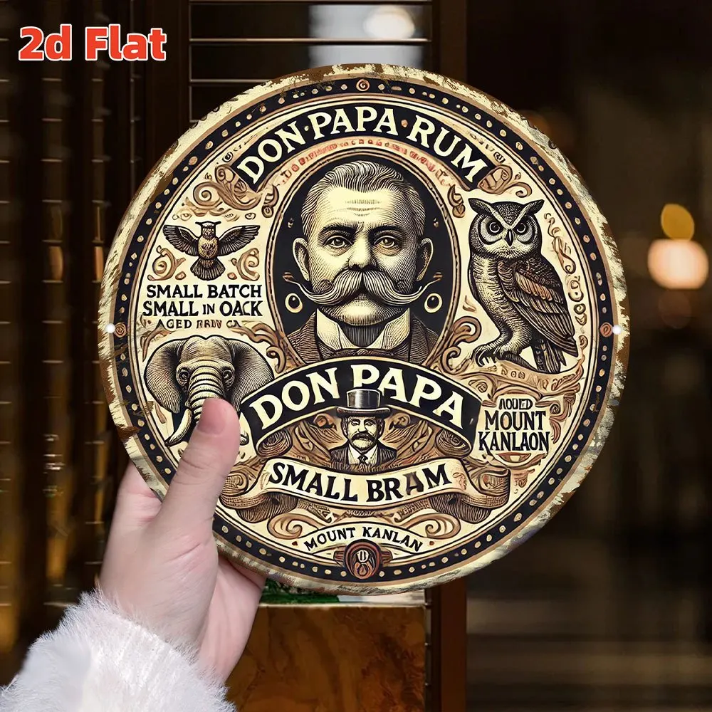 قطعة واحدة [فن جدار رم عتيق] لوحة فنية كلاسيكية على شكل دون بابا رم - علامة جدارية معدنية مستديرة من الألومنيوم مقاس 7.8 بوصة |   متين للاستخدام الداخلي/الخارجي