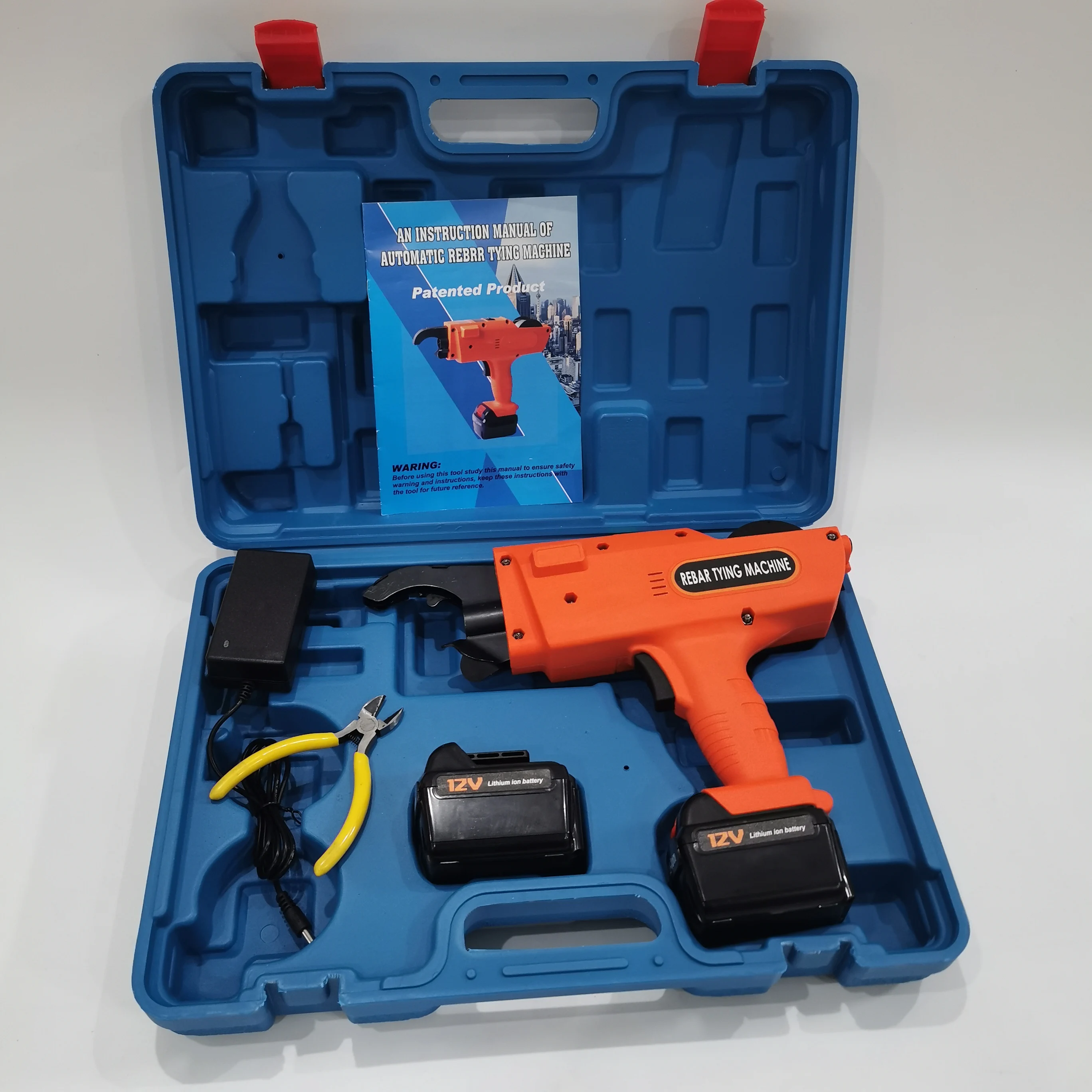 

Automatic Rebar Tying Machine 8–34mm Electric Handheld Large-Capacity Rebar Tier with 12V 9000mAh Battery Wire Pliers Tool Kit