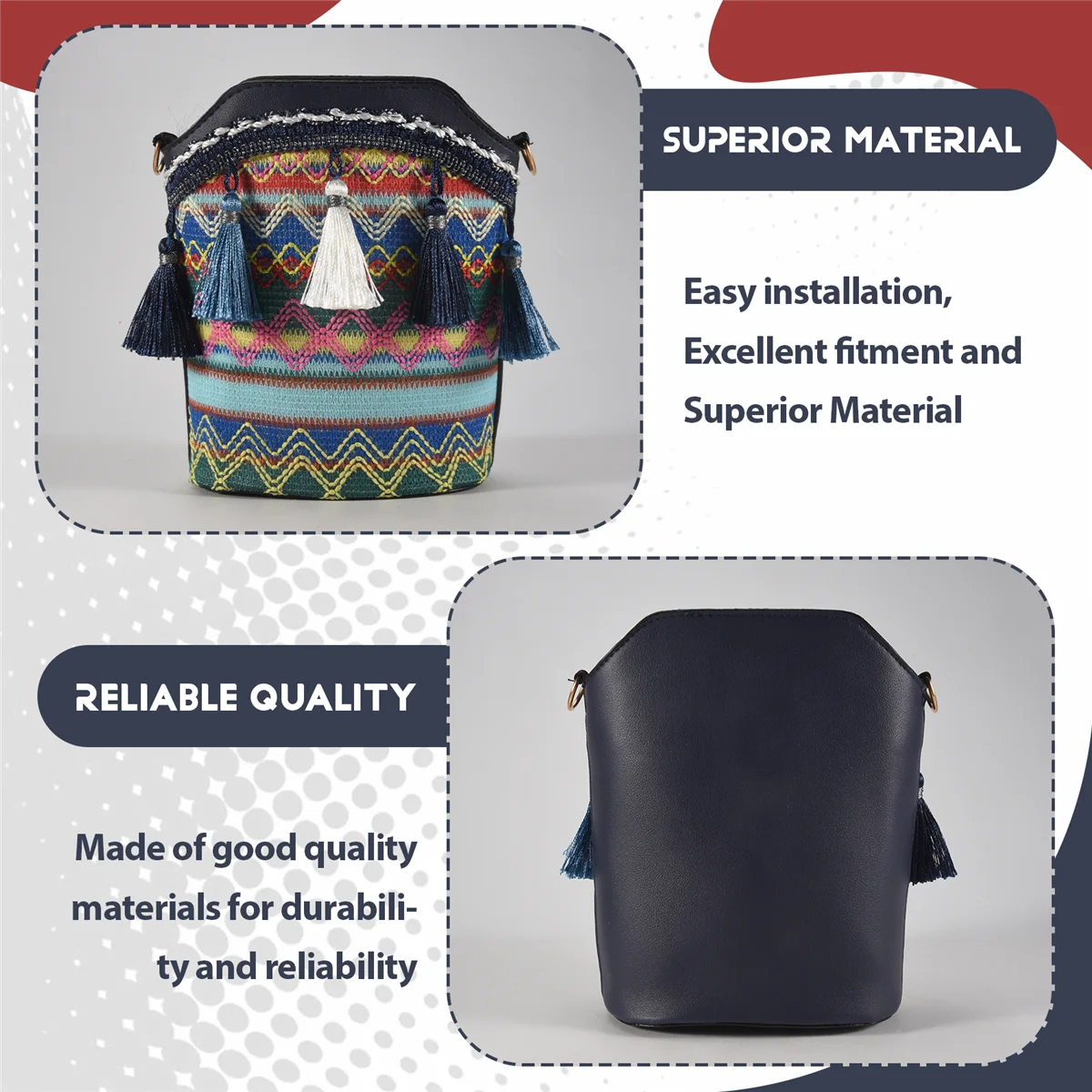 FZFZ 패션 보헤미안 민족 스타일 여성 밀짚 짠 어깨 메신저 가방 레트로 캐주얼 술 버킷 가방 네이비 블루