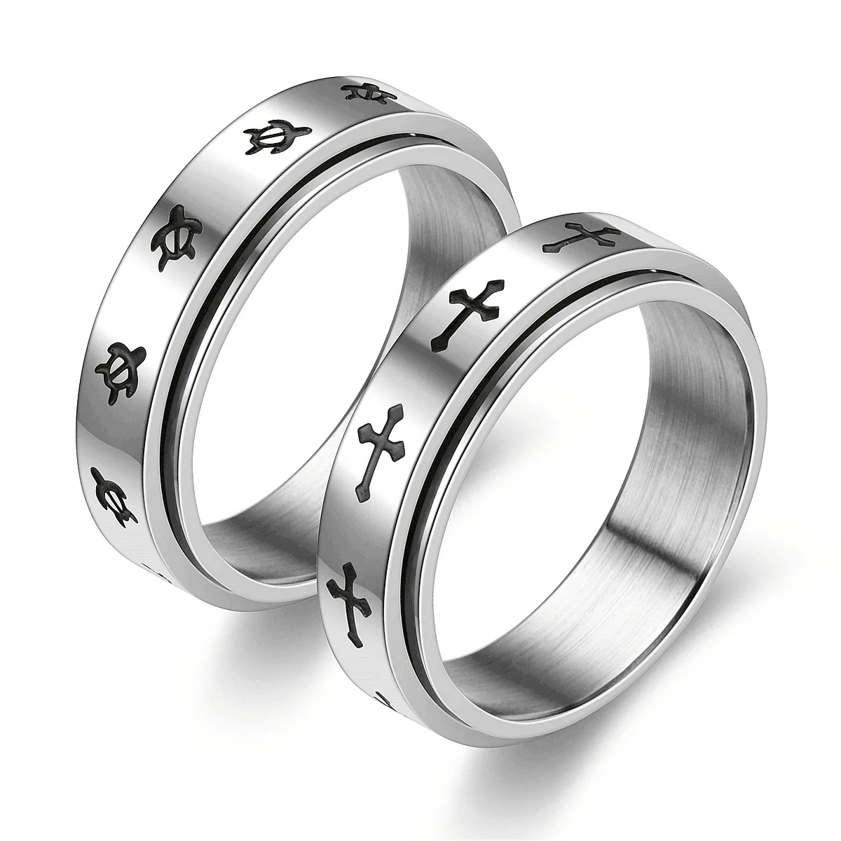 Anti Stress Rotating Couple Rings For Lovers Tortoise And Cross Stainless Steel Fidget Spinning Anxiety Ring Anillo Antiestres