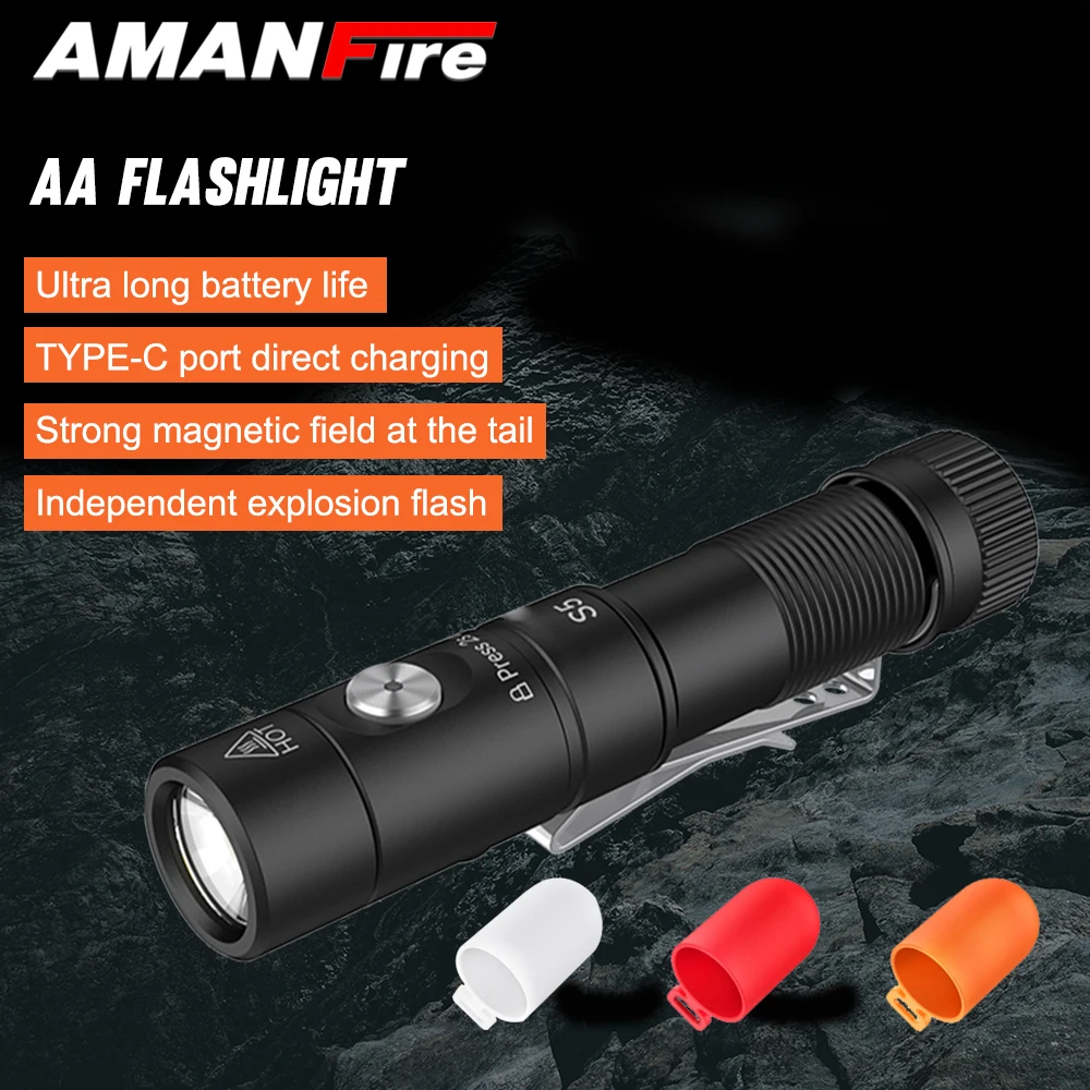 

Мини-брелок Amanfire AK-S5 1400LM, фонарик EDC из алюминиевого сплава, зарядка TYPE-C, встроенный аккумулятор 1*14500, фонарик
