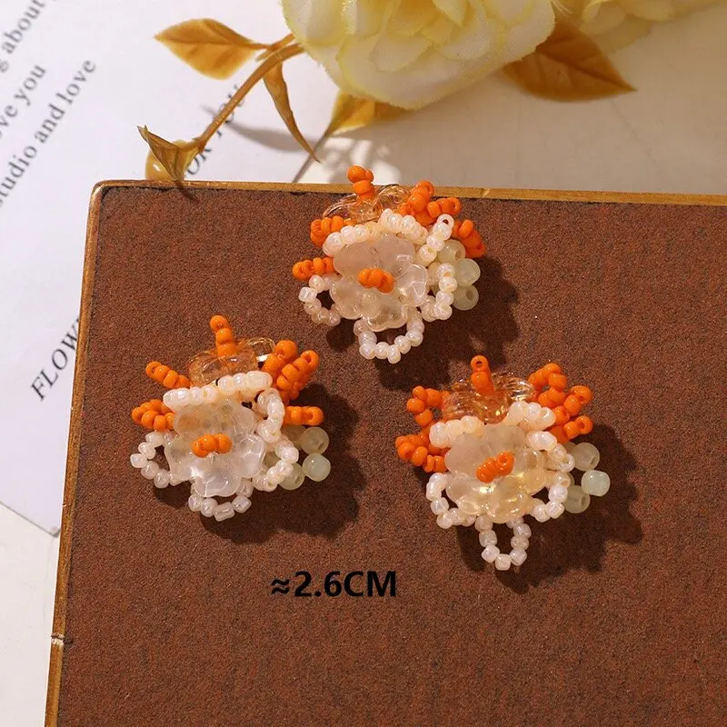 Orange Glass Beads Beaded Flower Cluster Embellishment 4pcs Wholesale DIY Sewing Cluster Button Hole Shoes Decoration Accessory