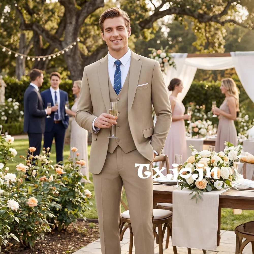 

Formal Men's Suit Set 3 Pieces Wedding Groom Set Notched Lapel Man Slim Fit Suits Business Outfit High Quality Tuxedo Party Wear