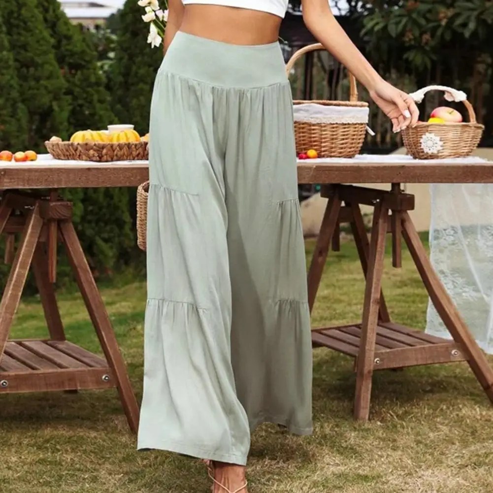 

Long Pants Relaxed Fit Pants High Waisted Wide Leg Trousers Spring Summer Business Work Pants for Women Elastic Waist Solid
