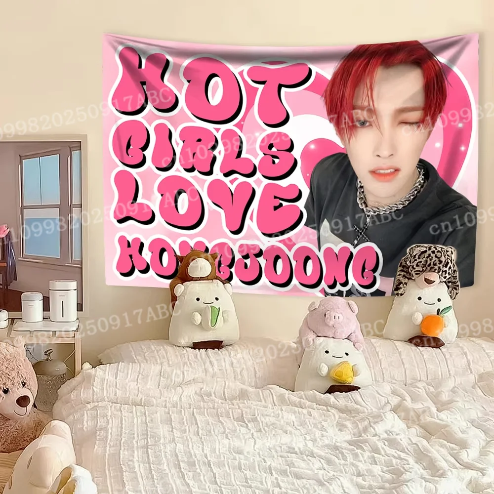 Hongjoongs American Flag Tapestry Kpop Boy Group Member Home Decor Wall Tapestry Hanging Bedroom Banner Fans Gift Home Tapestry