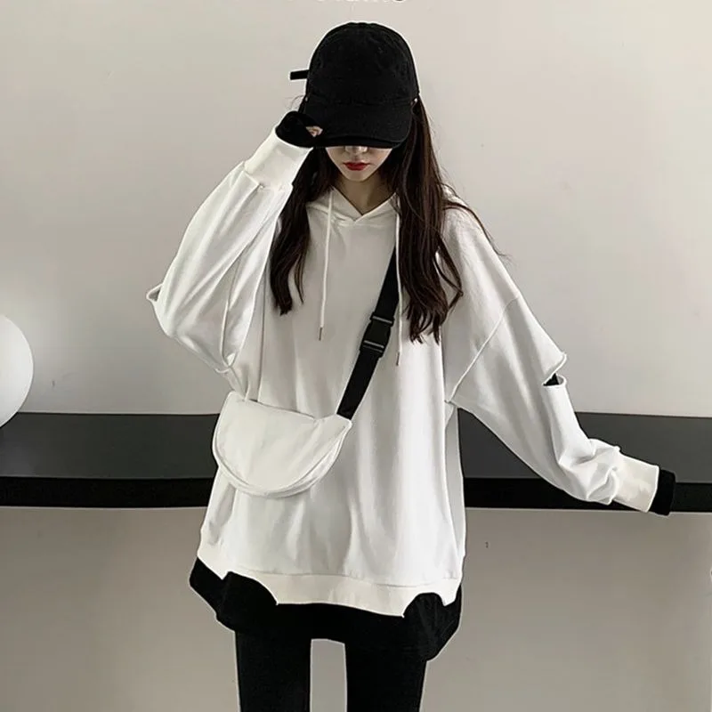 الربيع والخريف امرأة مقنعين القمم الجرونج الأساسية مطابقة العرق قميص القوطي الاتجاه الأساسية الهيب هوب هوديس البلوز للنساء #2