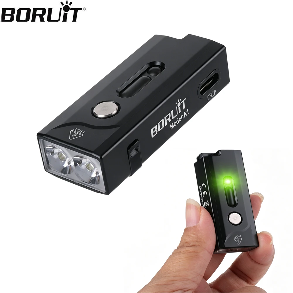 BORUiT A1 LED Keychain Flashlight Mini Pocket Flashlight 580Lm USB Rechargeable Torch Clip Cap Light Magnetic Camping Lantern
