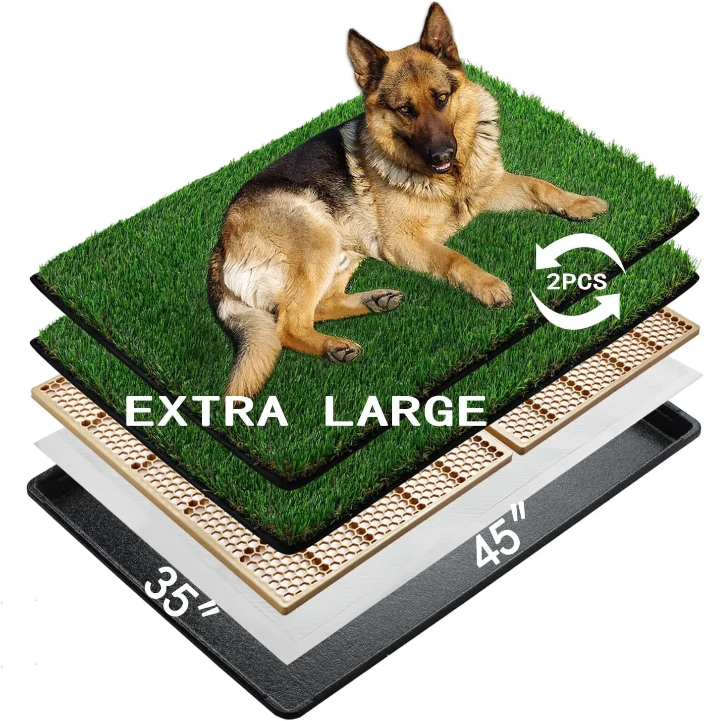 

Dog Grass Pee Pads for Dogs with Tray | Extra Large 45×34 in | 2× Dog Artificial Grass Pads Replacement| Rapid Drainage | Indoor