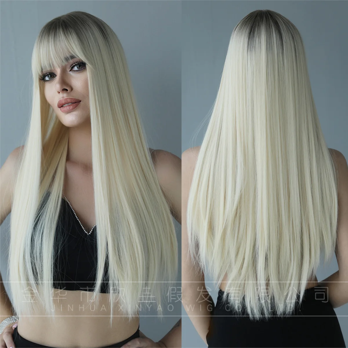 

hot selling wigs, super long straight hair, white blonde gradient pencil gray chemical fiber mechanism wigs