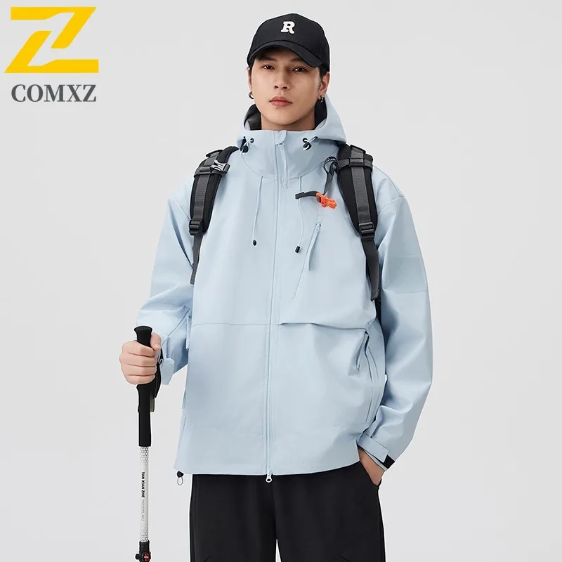 

COMXZ Mens Jacket Premium Hooded Outdoor Adventure Multi-Functional Coat Casual Travel Lightweight Spring Autumn Windbreaker