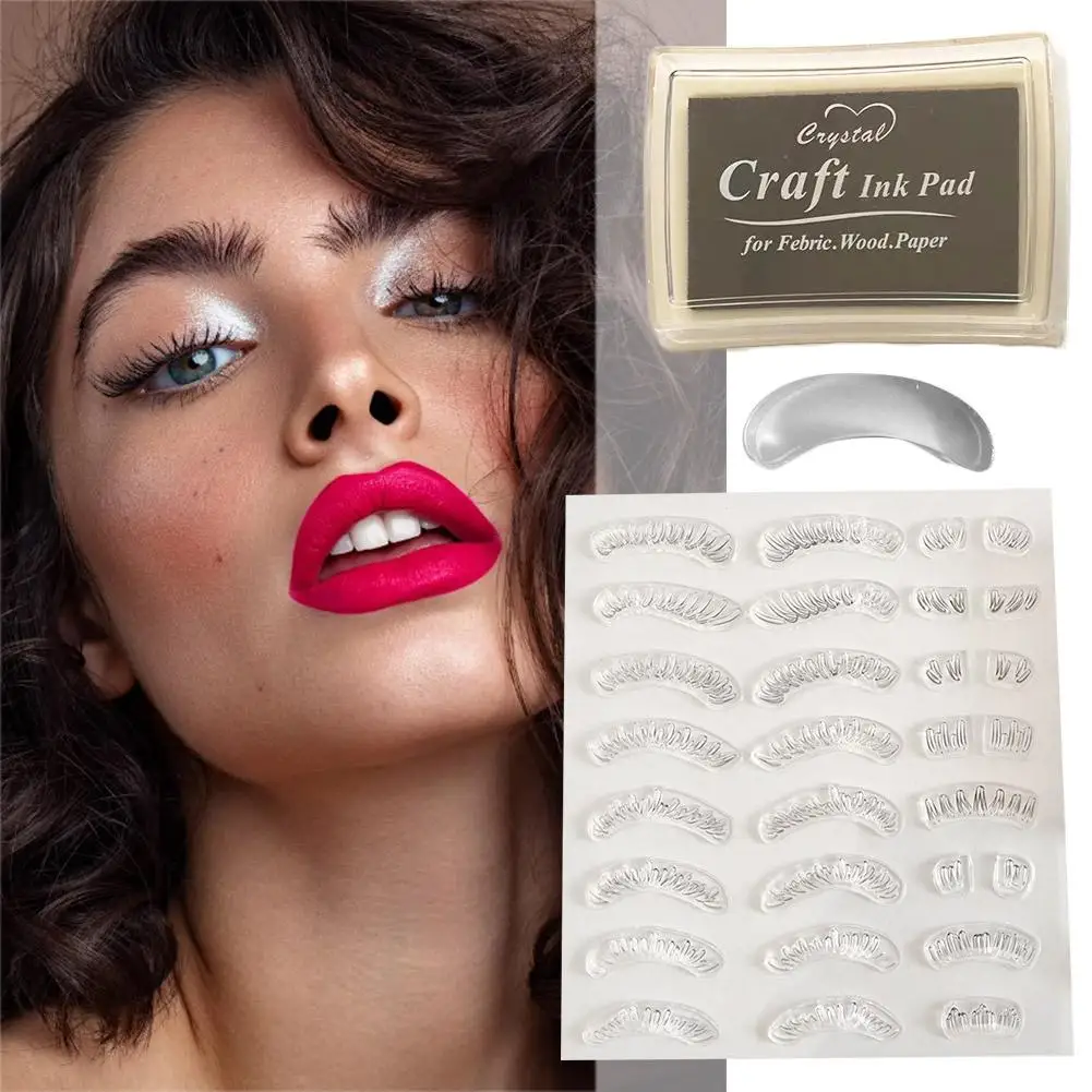 Timbro per ciglia, sigillo per ciglia, timbro in silicone trasparente, ciglia inferiori fai da te con crema per eyeliner nero strumento per trucco cosmetico per le donne A7J2
