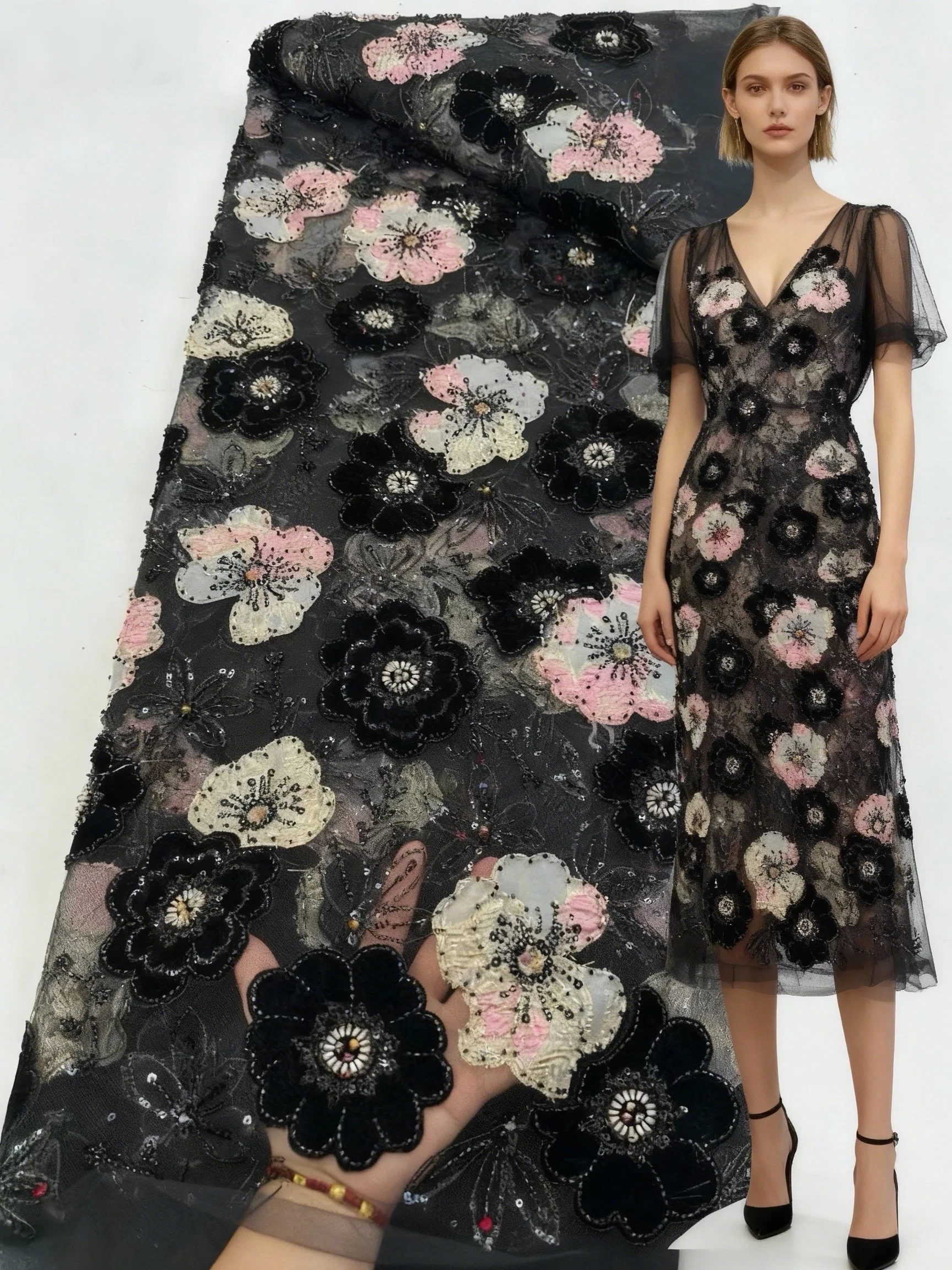 

Африканская 3D кружевная ткань 2025, высококачественная сетка с блестками, вышитая французская кружевная нигерийская кружевная ткань для жениха, женские вечерние платья