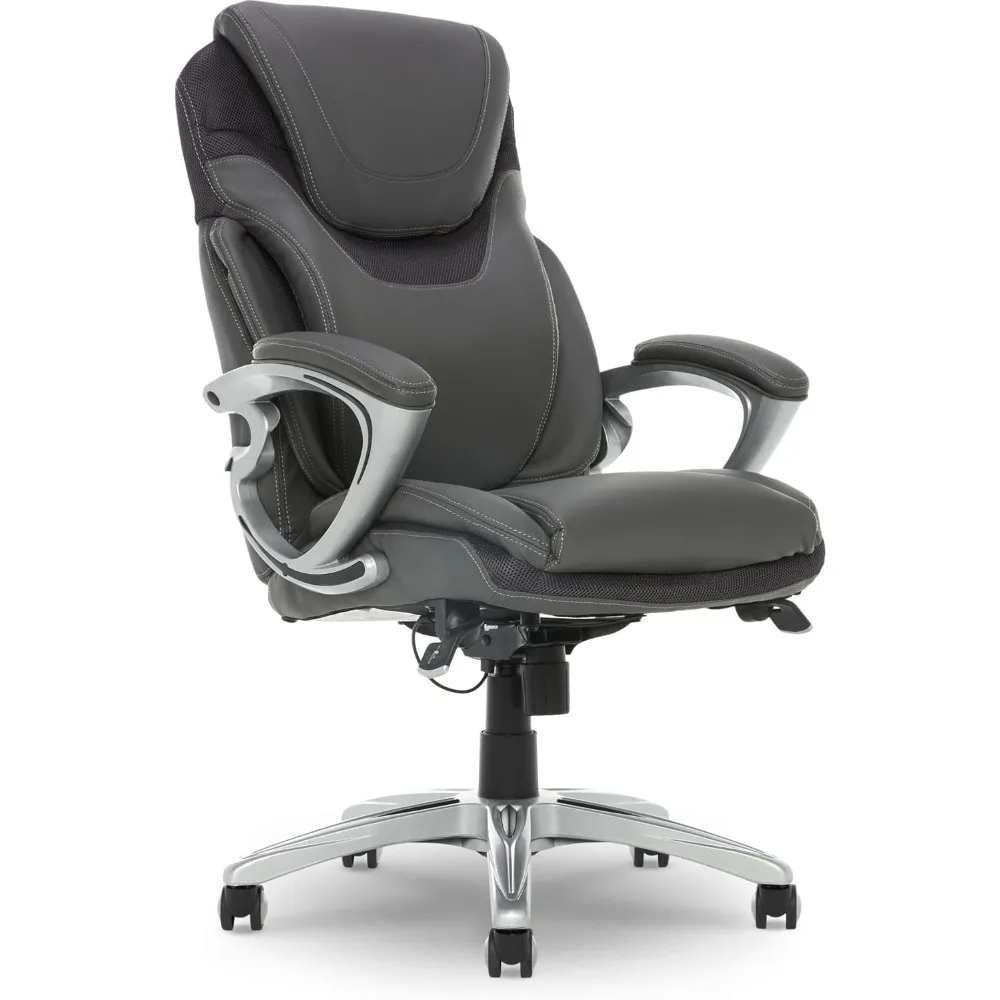 

Executive Office Chair Ergonomic Computer DeskChair Comfortable Layered Body Pillows for Cushioning Bonded Leather Gray