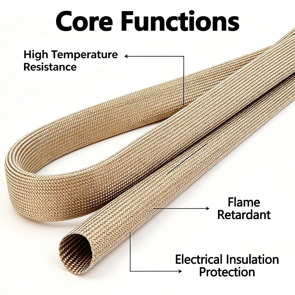 1~30mm Alkali Free Braided Fiberglass Protector Sleeve 800 Deg.C High Heat Anti-Corrosion Tubing Industrial Oven Cable Cover