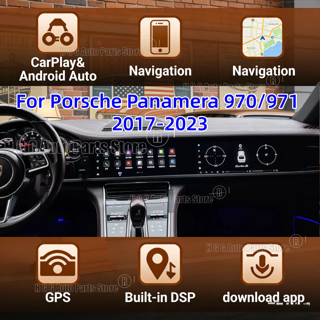 

12.3+12.3-дюймовый автомобильный мультимедийный видеоплеер с Android Auto для Porsche Panamera 2017-2023, Wi-Fi, GPS-навигация, CarPlay, головное устройство