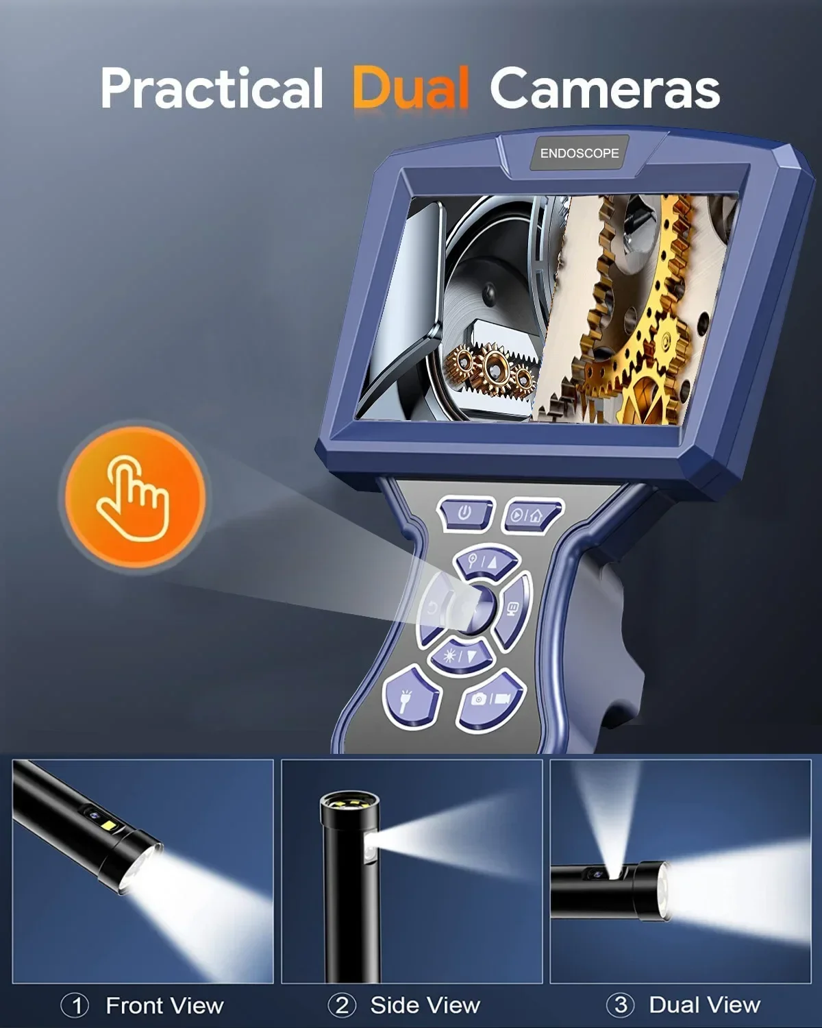 360 Degree Automatic Rotation High-Definition Industrial Endoscope Pipe Camera 8mm Dual Lens 2 Million Pixels